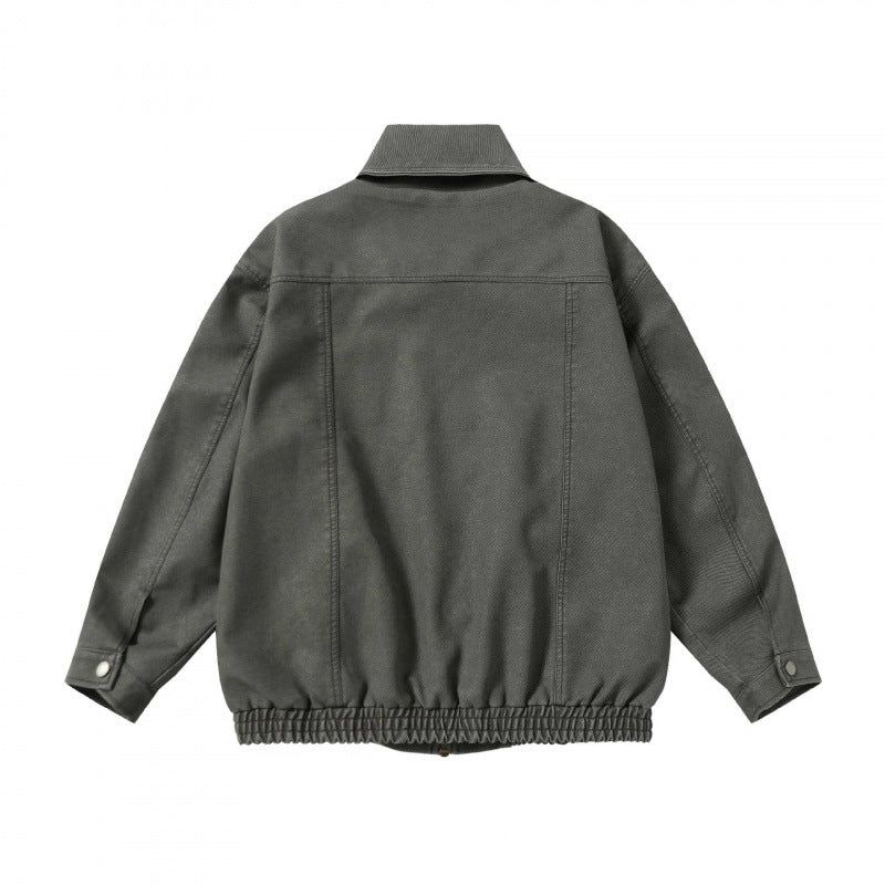 Unisex Boxy-Jeansjacke im Worker-Look mit durchgehendem Reißverschluss, Hemdkragen und elastischem Saum Nord Taschen