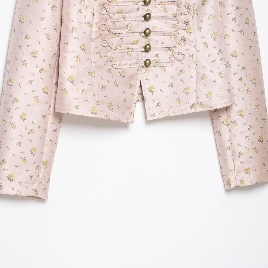Damen Cropped Satin-Militärjacke mit Stehkragen und Zierfroschverschluss Nord Taschen