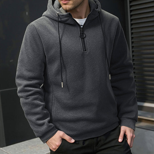 Herren Modernes sportlich-elegantes Kapuzen-Sweatshirt mit Fronthalbzip und Kordelzug Nord Taschen