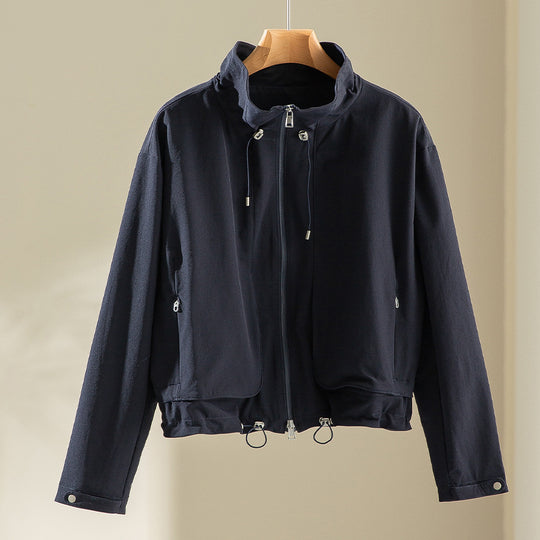 Damen Leichte Kurzjacke mit hohem Kragen, Tunnelzug und aufgesetzten Taschen Nord Taschen