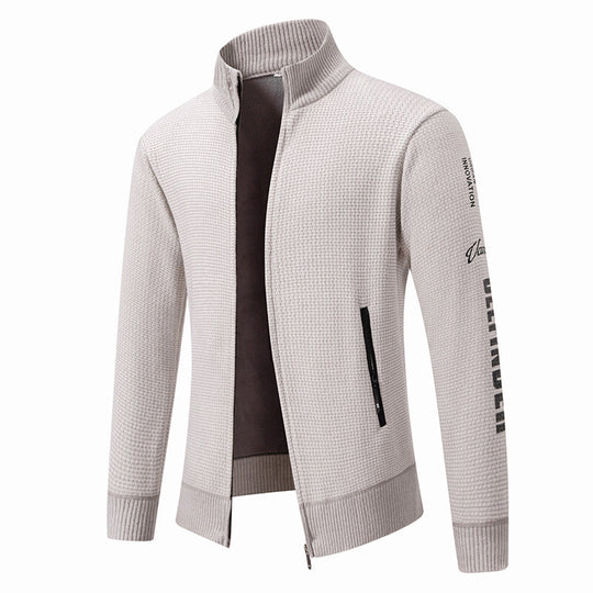 Herren Strukturierte Strickzipjacke mit Waffelstruktur, Stehkragen und Reißverschlusstaschen Nord Taschen
