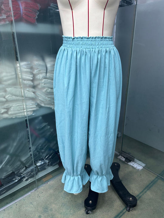 Damen Weite Haremhose mit Rüschenbündchen und Smok‑Taillenbund Nord Taschen