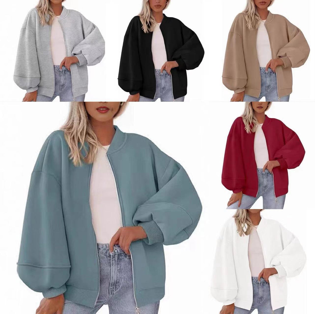 Damen Oversize Bomberjacke mit Ballonärmeln und durchgehendem Reißverschluss Nord Taschen