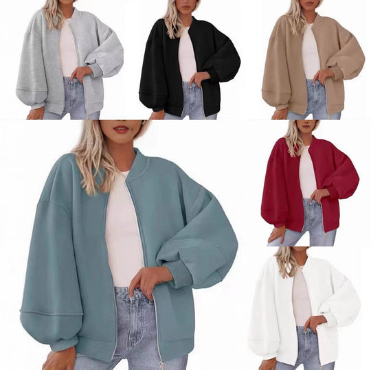Damen Oversize Bomberjacke mit Ballonärmeln und durchgehendem Reißverschluss Nord Taschen