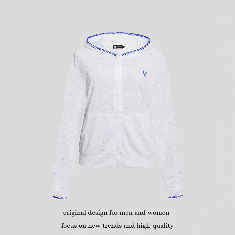 Damen Leichter Kapuzen-Zipcardigan mit Sternenallover und Ziernaht Nord Taschen