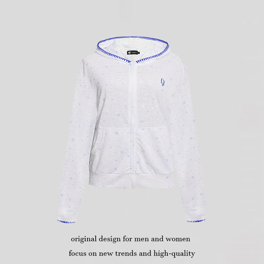 Damen Leichter Kapuzen-Zipcardigan mit Sternenallover und Ziernaht Nord Taschen