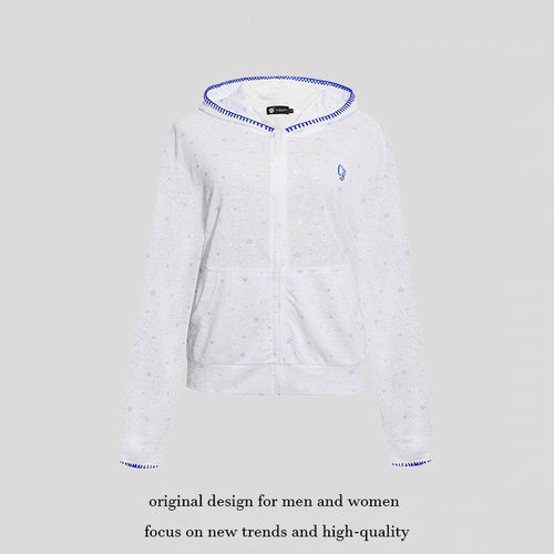 Damen Leichter Kapuzen-Zipcardigan mit Sternenallover und Ziernaht Nord Taschen