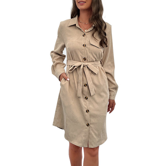 Damen Hemdblusenkleid mit Gürtel Nord Taschen