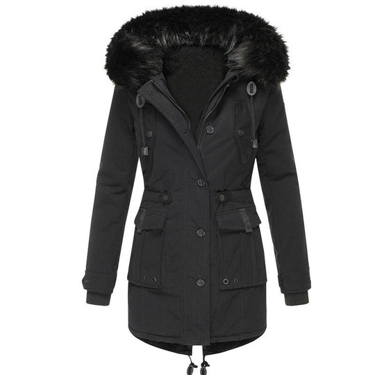 Damen Gefütterter Parka mit abnehmbarer Kunstfellkapuze, taillierter Silhouette und Utility‑Taschen Nord Taschen