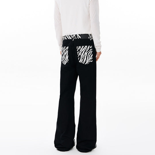 Herren weite Baumwollmix-Hose im Palazzoschnitt mit kontrastierenden Zebra-Print Gesäßtaschen Nord Taschen