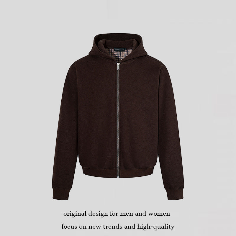 Herren Kapuzen‑Sweatjacke mit karierter Kapuzenfütterung, Metallreißverschluss und geripptem Saum Nord Taschen