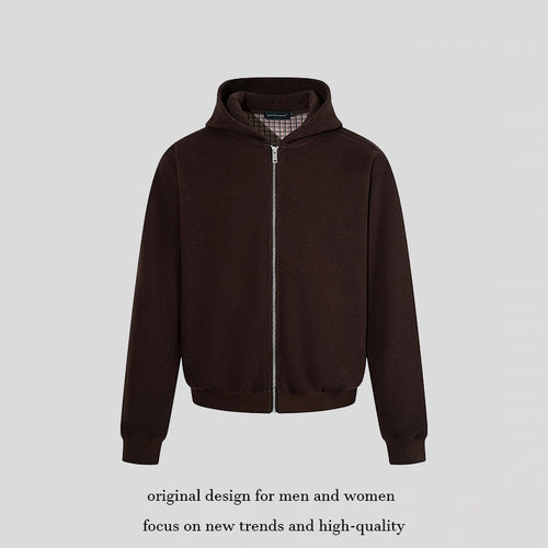 Herren Kapuzen‑Sweatjacke mit karierter Kapuzenfütterung, Metallreißverschluss und geripptem Saum Nord Taschen