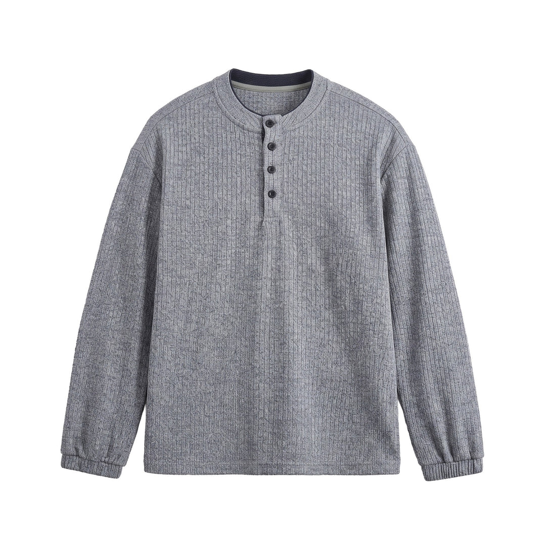 Herren Rippstruktur-Henley-Pullover mit Stehkragen und Knopfleiste Nord Taschen