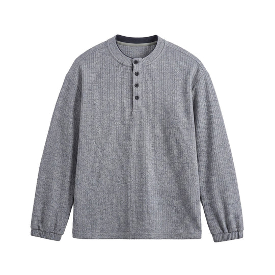 Herren Rippstruktur-Henley-Pullover mit Stehkragen und Knopfleiste Nord Taschen