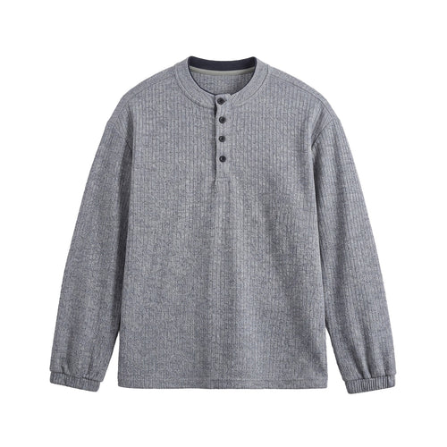 Herren Rippstruktur-Henley-Pullover mit Stehkragen und Knopfleiste Nord Taschen