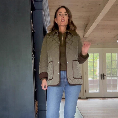 Damen gesteppte Fieldjacke mit Kontrastpaspel, aufgesetzten Pattentaschen & hüftlanger Boxy-Silhouette Nord Taschen