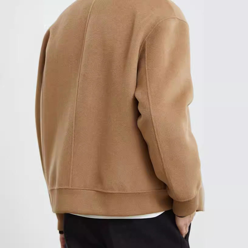 Herren Boxy Wollmix-Zipjacke mit verdeckter Knopfleiste und runden aufgesetzten Taschen Nord Taschen