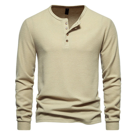 Herren Langarm-Henley-Shirt mit strukturiertem Oberflächenmuster und praktischen Knopfdetails