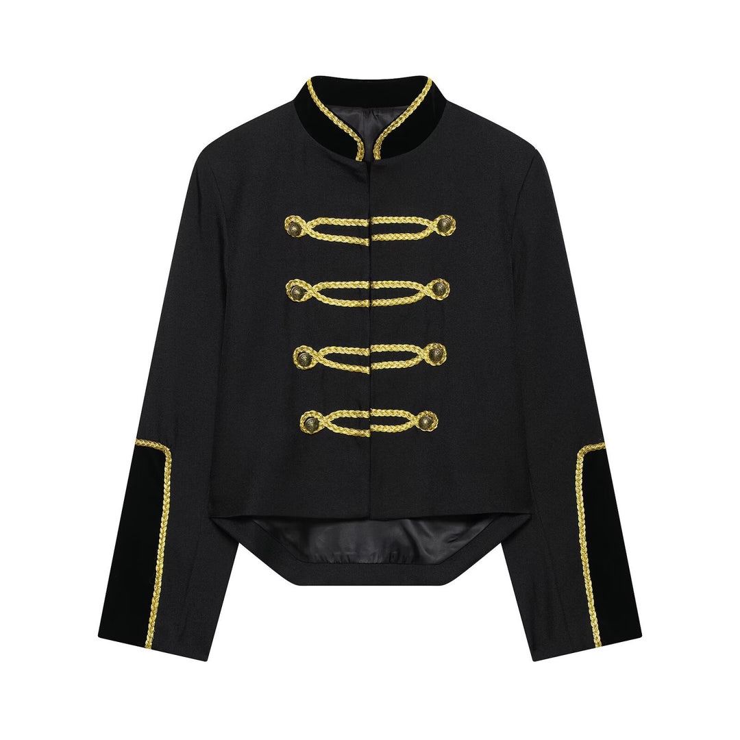 Damen Kurzblazer im Militärstil mit goldener Kordverzierung und Schwalbenschwanz Nord Taschen