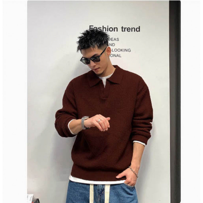 Herren Grobmaschiger Polokragen-Pullover mit verdeckter Halbleiste und geripptem Saum Nord Taschen