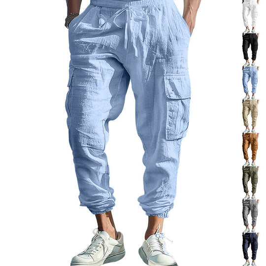 Herren luftige Cargo-Hose mit elastischem Bund und seitlichen Taschen