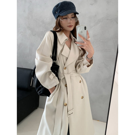 Damen Kastenförmiger Midilanger Trenchcoat mit weichem Fall und verstellbaren Manschetten Nord Taschen
