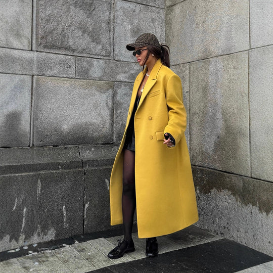 Damen Oversized Wollmantel mit Reverskragen und Pattentaschen Nord Taschen