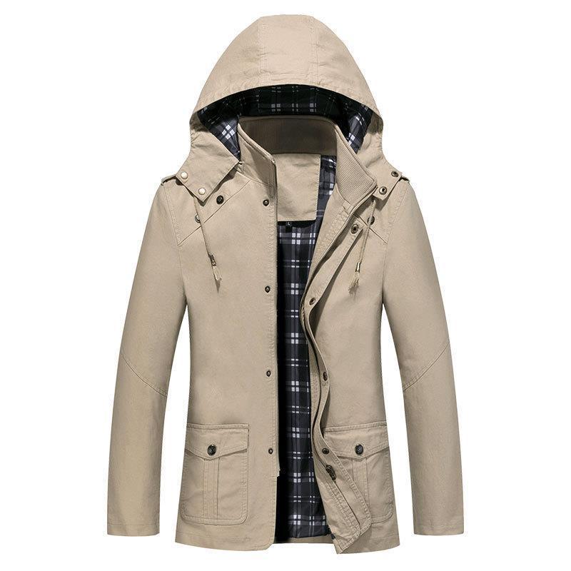Herren leichter Kapuzen-Parka aus Canvas mit kariertem Innenfutter und Multifunktions‑Taschen Nord Taschen