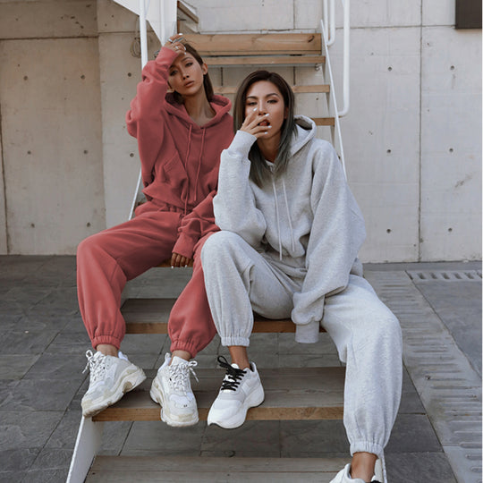 Damen Oversized Loungewear-Set aus French‑Terry mit Kapuze und High‑Waist Jogginghose Nord Taschen