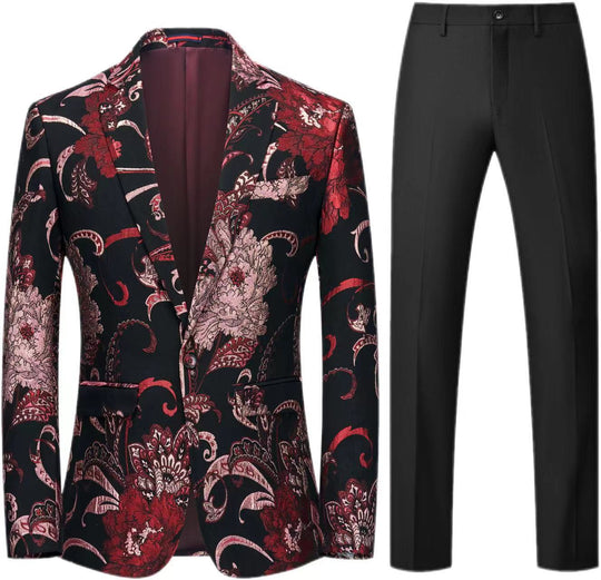 Damen Zweiteiliges Satin-Jacquard-Sakko mit floralem Muster und taillierter Passform sowie Slim-Fit Anzughose Nord Taschen