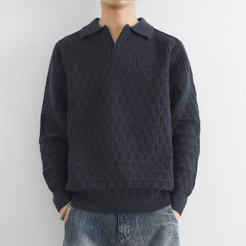 Herren Feinstrick-Polo-Pullover mit Strukturstrick und offenem V-Ausschnitt Nord Taschen