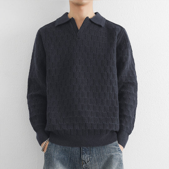 Herren Feinstrick-Polo-Pullover mit Strukturstrick und offenem V-Ausschnitt Nord Taschen