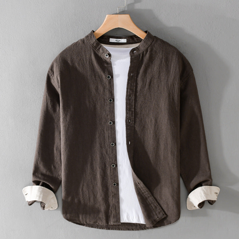Herren Mandarinhemd aus Leinen‑Baumwollmix, Relaxed Fit Nord Taschen