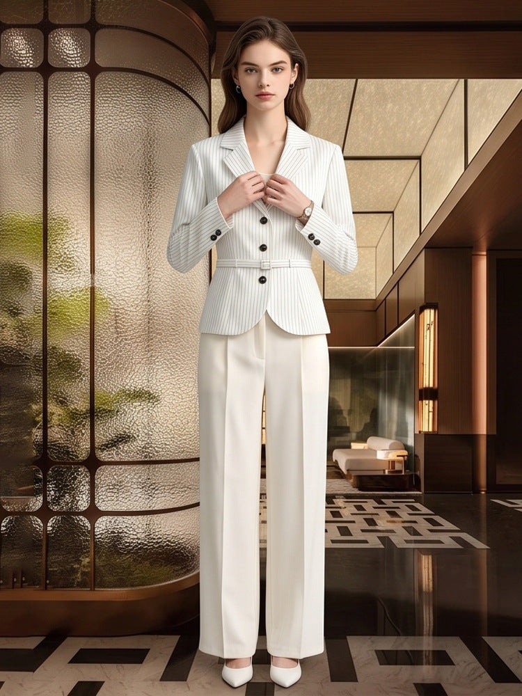 Damen Tailliertes Nadelstreifen-Blazer- und Palazzo-Hosen-Set Nord Taschen