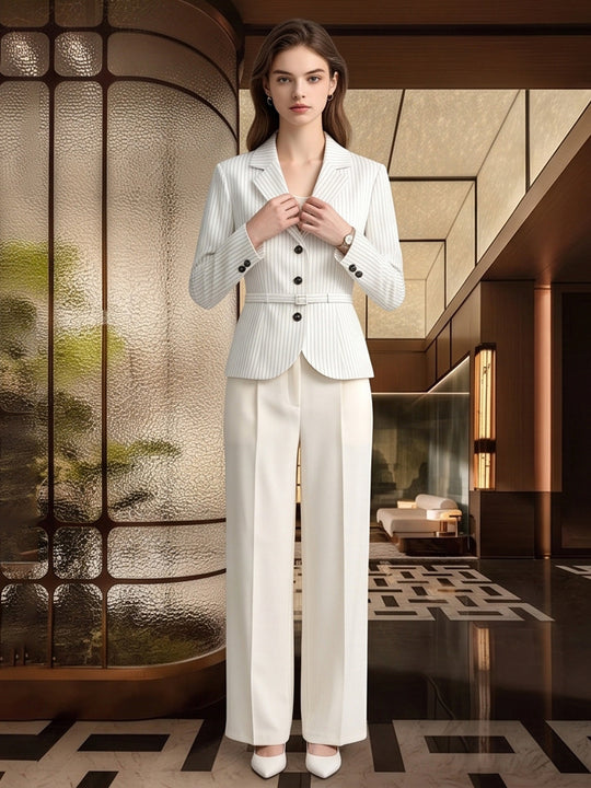 Damen Tailliertes Nadelstreifen-Blazer- und Palazzo-Hosen-Set Nord Taschen