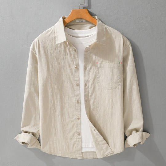 Herren Layering-Hemd im Overshirt-Stil aus Baumwoll‑Leinen mit Kentkragen und aufgesetzter Rundtasche Nord Taschen