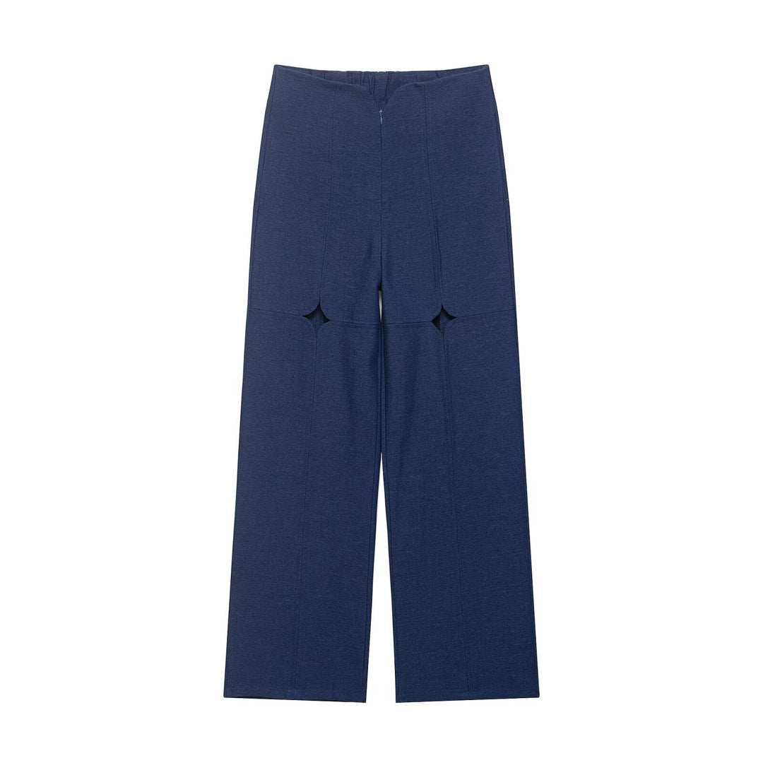 Damen Hochtaillierte weite Hose mit Cut-Out‑Kniepartie und Ziernähten Nord Taschen