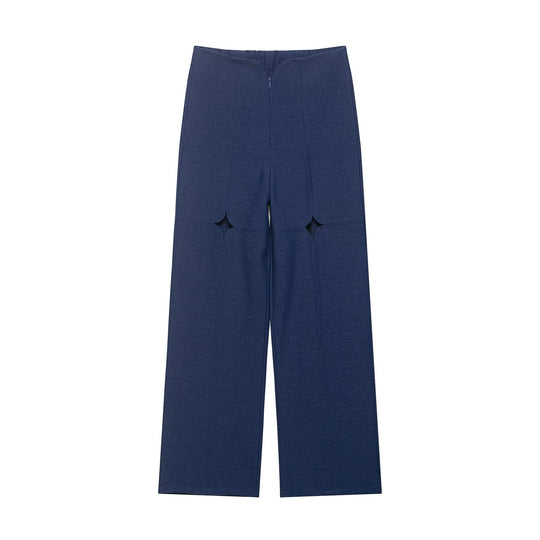 Damen Hochtaillierte weite Hose mit Cut-Out‑Kniepartie und Ziernähten Nord Taschen