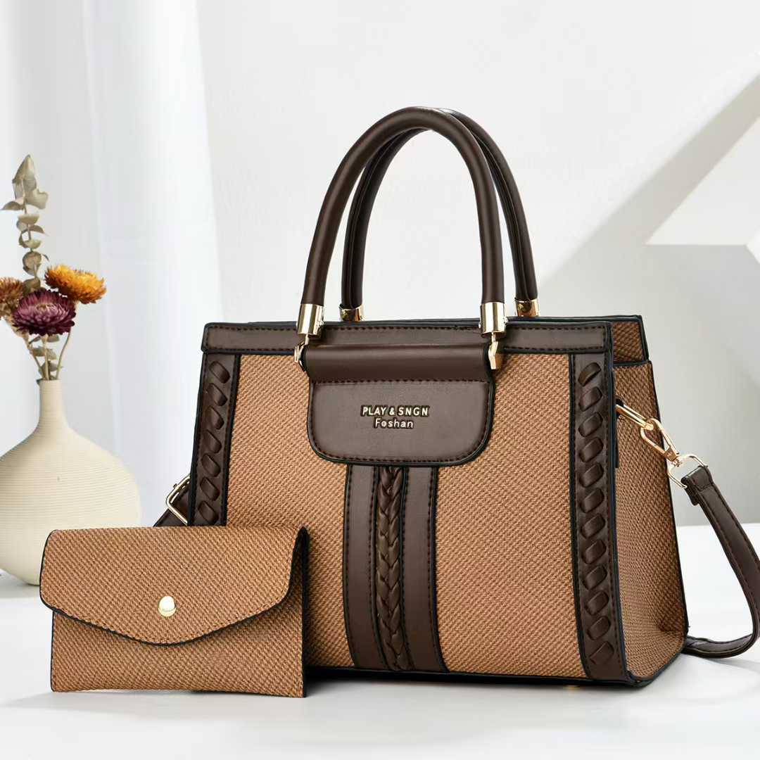 Damen elegante Handtasche im raffinierten Flechtlook mit abnehmbarer Clutch Nord Taschen