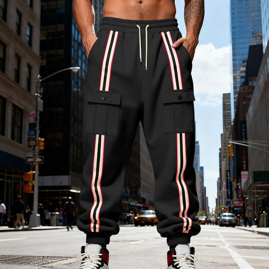 Herren Cargo-Jogginghose im Urban-Streetwear-Look mit Kontraststreifen und Klappentaschen Nord Taschen