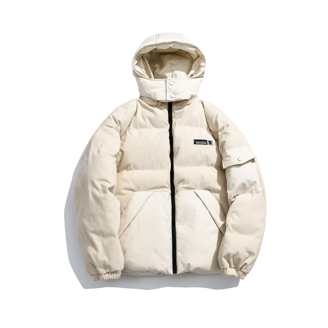 Damen Cord-Stepp-Pufferjacke mit Kapuze und Utility-Ärmeltasche Nord Taschen