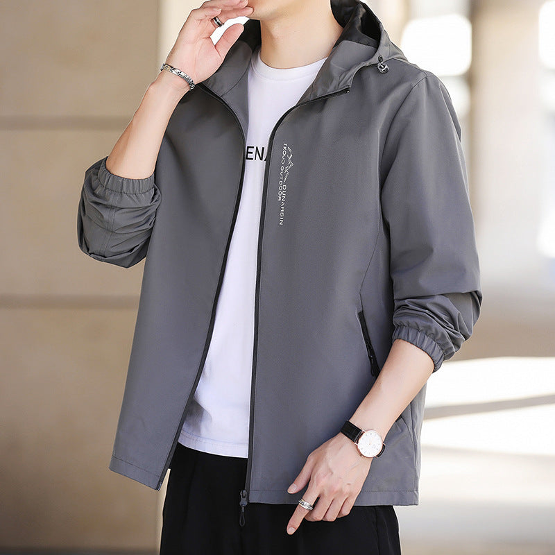 Herren Leichte wasserabweisende Kapuzenjacke im Urban-Minimalstil mit Reißverschluss Nord Taschen
