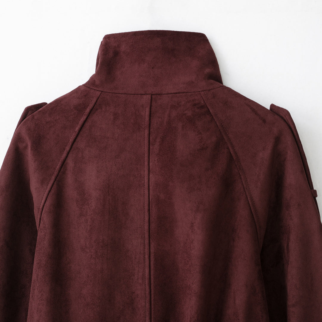 Damen Velours‑Trenchjacke mit hohem Funnelkragen und Bindegürtel Nord Taschen