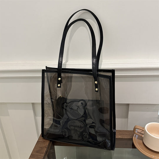 Damen transparente Tragetasche mit auffälligem Bärenmotiv Nord Taschen