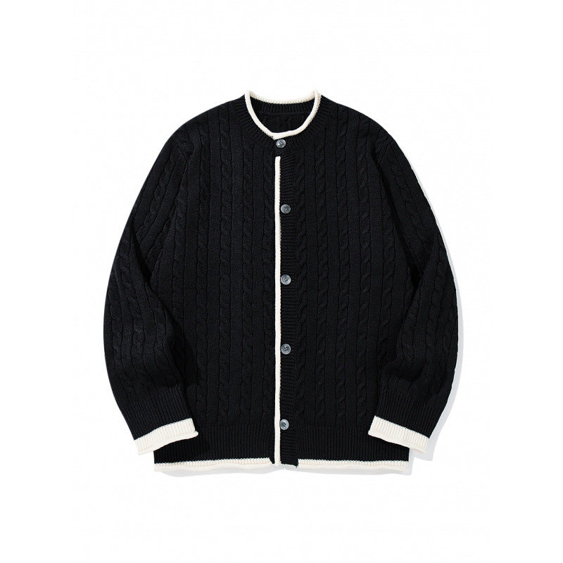 Unisex Feinstrick-Cardigan mit Zopfmuster, Rundhalsausschnitt und Kontrastblende Nord Taschen