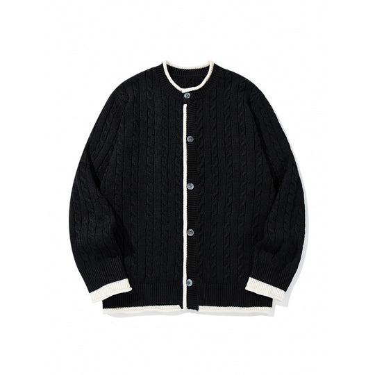 Unisex Feinstrick-Cardigan mit Zopfmuster, Rundhalsausschnitt und Kontrastblende Nord Taschen