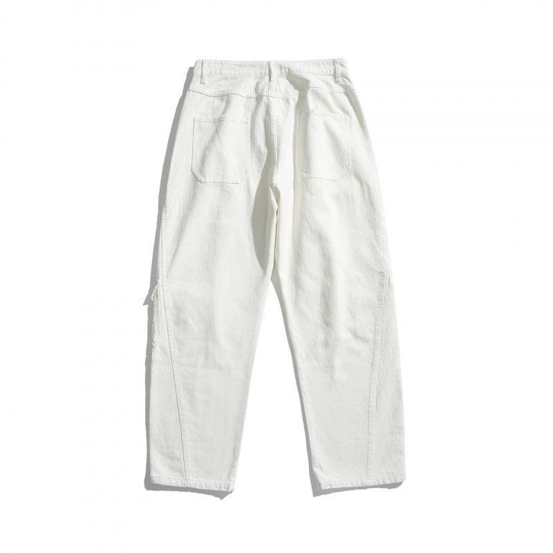 Unisex Weite Utility-Cargo-Hose aus robustem Baumwoll-Denim mit hoher Taille und Klappentaschen Nord Taschen