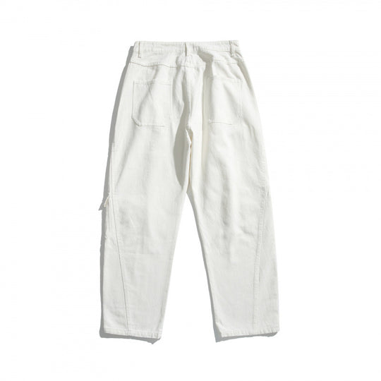 Unisex Weite Utility-Cargo-Hose aus robustem Baumwoll-Denim mit hoher Taille und Klappentaschen Nord Taschen