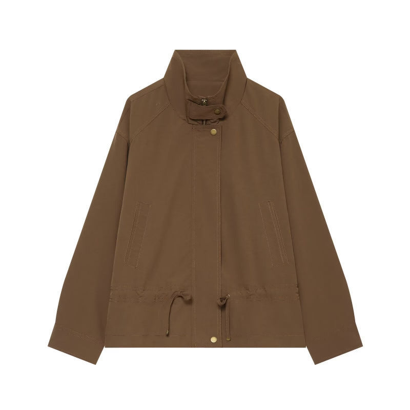 Damen Leichte Fieldjacke mit Stehkragen, Tunnelzugtaillierung und verdeckter Druckknopfleiste Nord Taschen