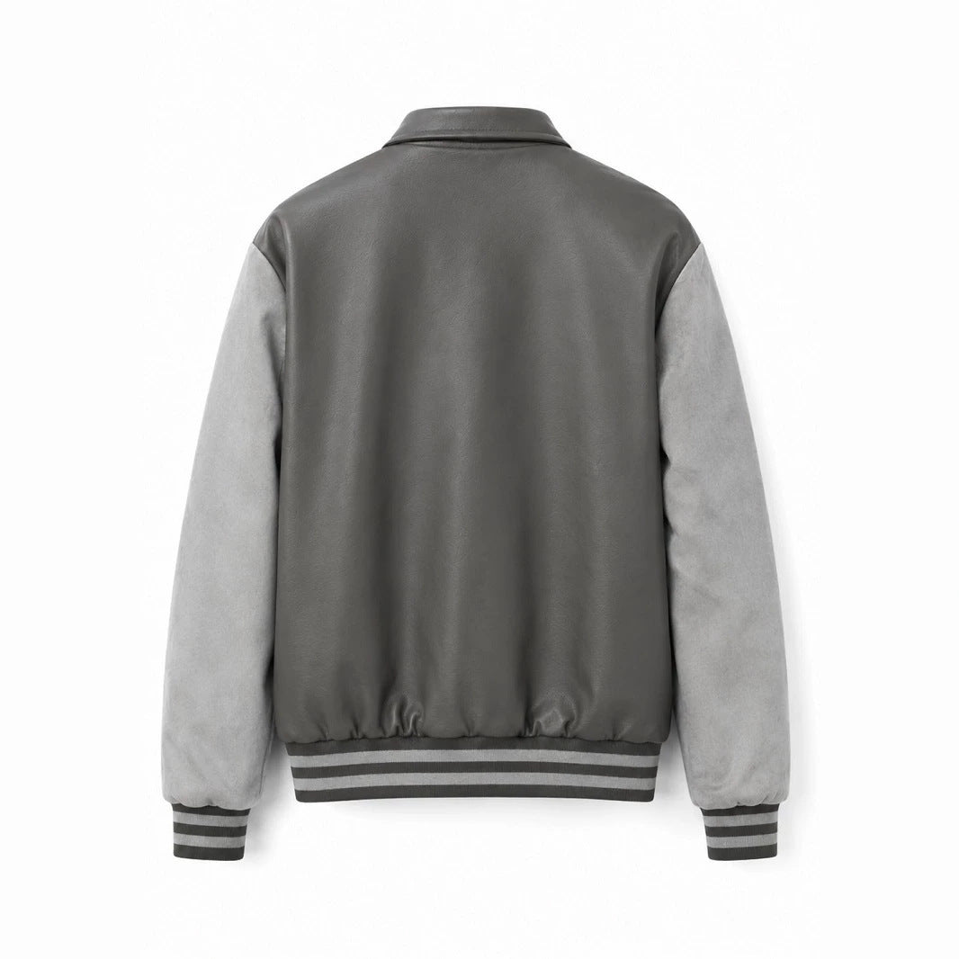 Herren Varsity-Bomberjacke im College-Stil mit Kunstleder-Körper, Veloursleder-Optikärmeln und bestickten Patches Nord Taschen